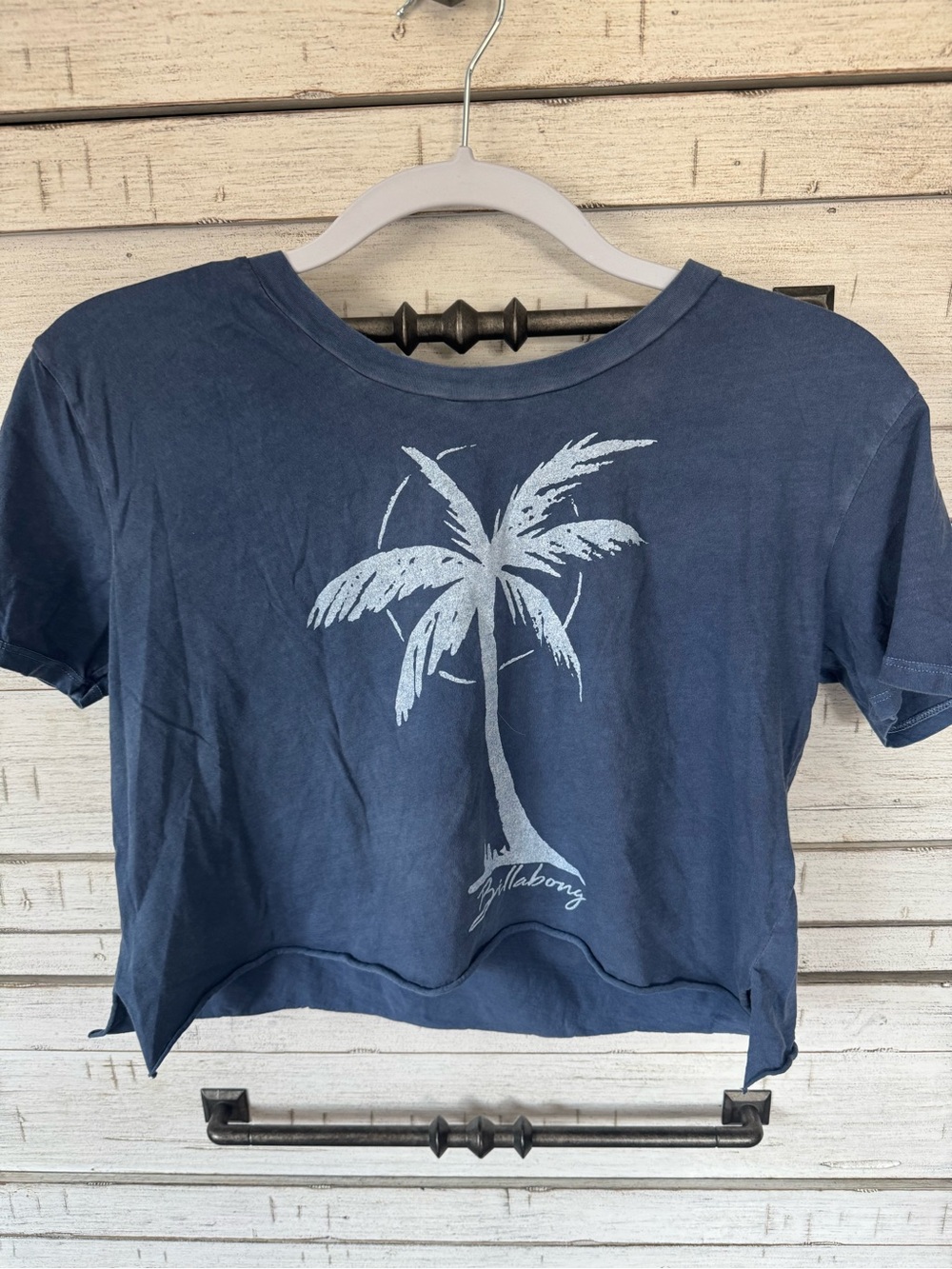 Billabong Navy Crop Top with Light Blue Palm Graphic